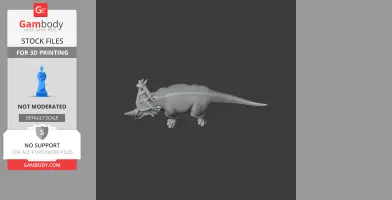 3D model of a Sinoceratops dinosaur, presented in a side view for 3D printing.