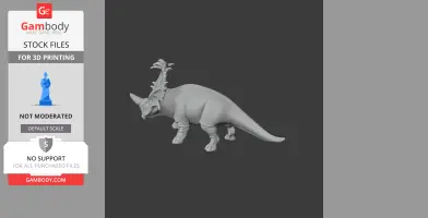A 3D model of a Sinoceratops dinosaur, featuring detailed horns and a frilled neck, on a gray background.