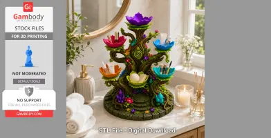 Colorful tree-shaped jewelry holder with crystal-like accents and decorative bowls for items.