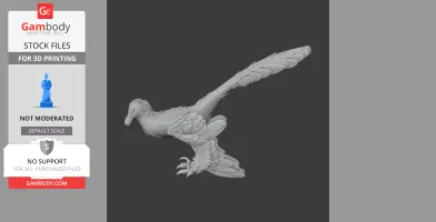 3D model of a Sinornithosaurus in a dynamic pose with detailed feathers and extended tail.