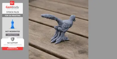 3D printed Sinornithosaurus model with detailed feathers, perched on a textured base.