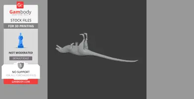 3D model of a Sinosauropteryx dinosaur lying upside down, positioned for 3D printing.