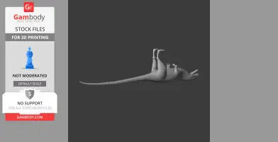 A 3D model of a Sinosauropteryx dinosaur lying on its back, with detailed limbs and tail.