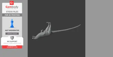 3D model of Sinosauropteryx dinosaur lying on its back, with elongated tail and limbs.