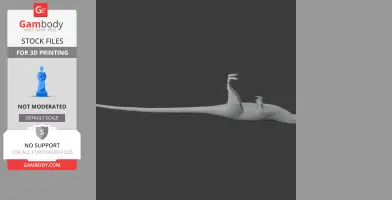 3D model of a Sinosauropteryx, a small dinosaur, posed horizontally for 3D printing.