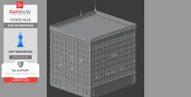 Detailed 3D model of an early skyscraper with ornate windows and flat roof, suitable for 3D printing.
