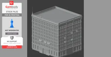 Detailed 3D model of an early skyscraper with arch windows and decorative roof elements.