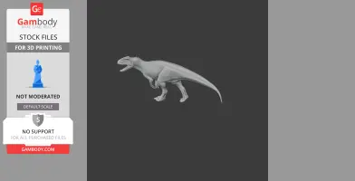 3D model of a Sinraptor dinosaur with an open mouth, standing in a dynamic pose for 3D printing.