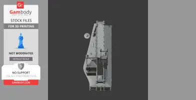 3D model of a detailed architectural structure, side view, in gray on a dark background.