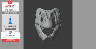 Emausaurus skull replica for 3D printing, featuring detailed bone structure and open jaws.