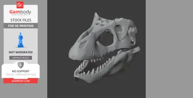 3D model of a detailed Emausaurus skull with open jaws, designed for 3D printing.
