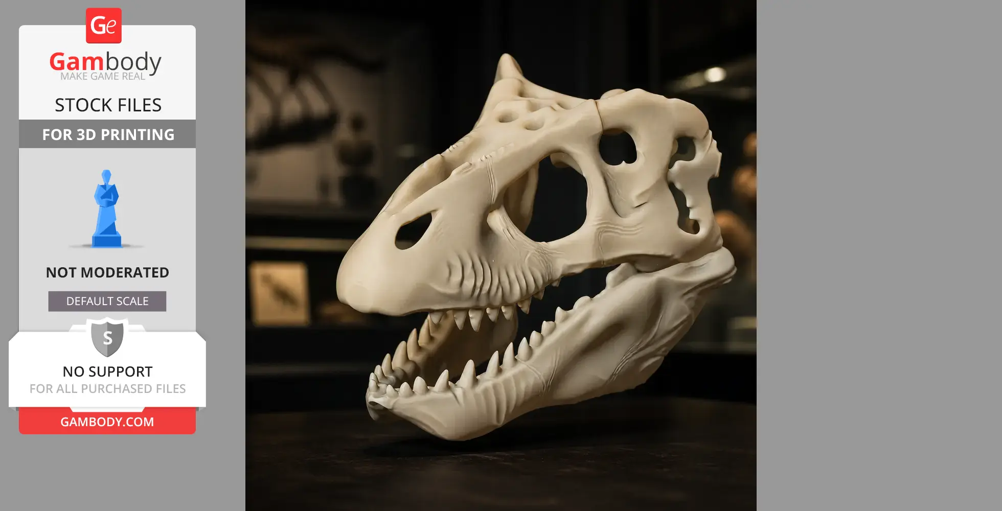 3D-printed Emausaurus skull replica with detailed bone structure.