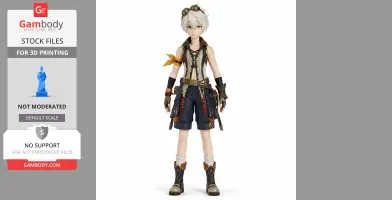 A detailed 3D model of a character with white hair and adventure outfit, designed for 3D printing.