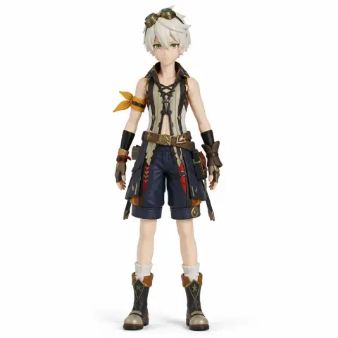 Young adventurer in detailed attire, gloves, and goggles, standing confidently.