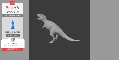 A detailed 3D model of a Skorpiovenator dinosaur standing on two legs, with an open mouth and textured skin.