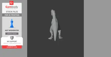 3D model of a Skorpiovenator dinosaur viewed from the rear, showing its tail and legs.