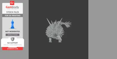 A spiky, prehistoric creature model for 3D printing, shown from the front.