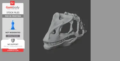 A 3D model of a Fasolasuchus skull, showcasing detailed bone structures and teeth for printing.
