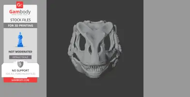 3D model of a Fasolasuchus skull, viewed from the front, showcasing intricate details for printing.