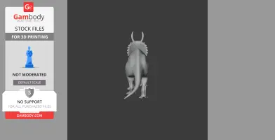 3D model of a Spinops, a prehistoric creature, viewed from behind, showcasing its horns and tail.