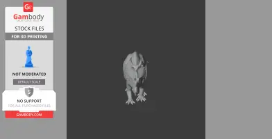 A front view of a 3D model of a Spinops dinosaur, depicted standing with detailed horns and frill for printing.