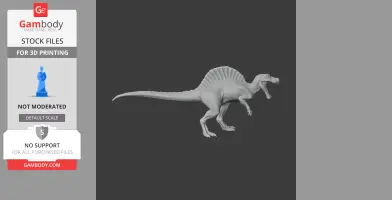 3D model of a Spinosaurus, showcasing its distinctive sail, designed for 3D printing.