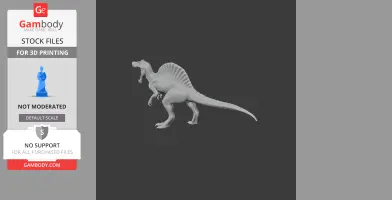 3D model of a Spinosaurus dinosaur, showcasing its distinctive sail and elongated tail.