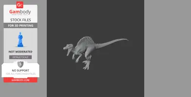 3D model of a Spinosaurus dinosaur, with a prominent sail on its back, ready for 3D printing.