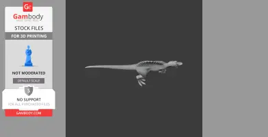 3D model of a Spinosaurus, side view, ideal for 3D printing, shown on a dark background.