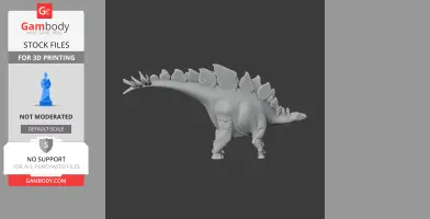 A 3D model of a Stegosaurus with plates along its back and a spiked tail, designed for 3D printing.