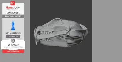 3D model of a flat-headed cat skull, side view, showing detailed bone structure.