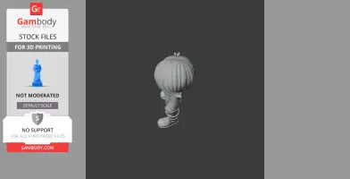 3D model of a cartoon character with a large hairstyle, viewed from above, ready for 3D printing.