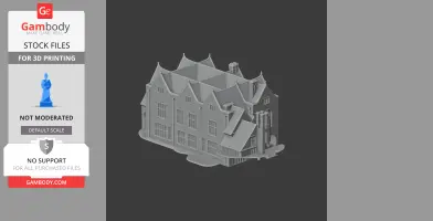 A detailed 3D model of a historic mansion with gabled roofs and chimneys for 3D printing.
