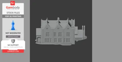 3D model of a classic manor house with steep roofs and chimneys, designed for 3D printing.