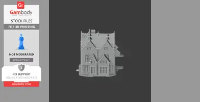 A detailed 3D model of a classic two-story house with steep roofs and chimneys for printing.
