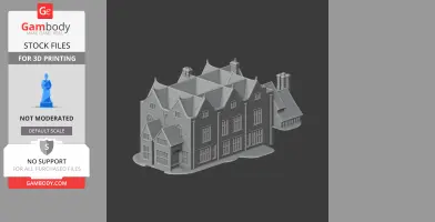 A detailed 3D model of a historic manor, featuring gabled roofs and chimneys, designed for 3D printing.