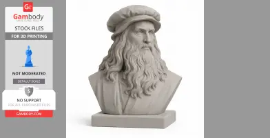 Bust of an older man with long hair and beard, wearing a beret, on a square base.