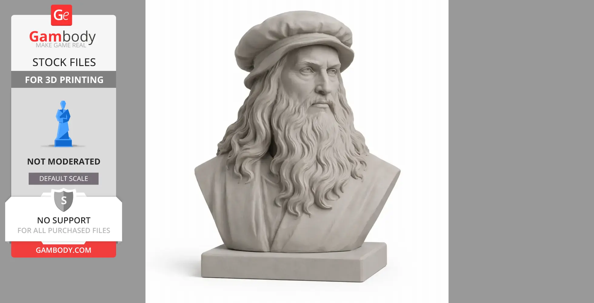 Bust of an older man with long hair and beard, wearing a beret, on a square base.