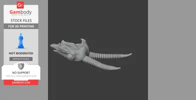 A 3D printable gazelle skull replica with long, ribbed horns on a dark background.