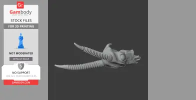 3D model of a detailed gazelle skull with long, ribbed horns, intended for 3D printing.
