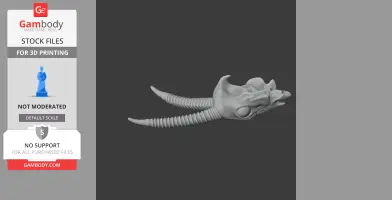 3D model of a gazelle skull with curved, ribbed horns, designed for 3D printing.