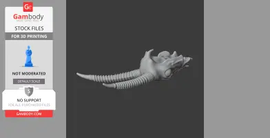 3D model of a gazelle skull with spiral horns, designed for 3D printing.