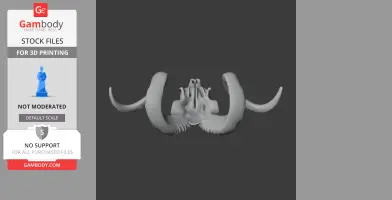 A detailed 3D model of a goat skull with prominent curved horns for 3D printing.