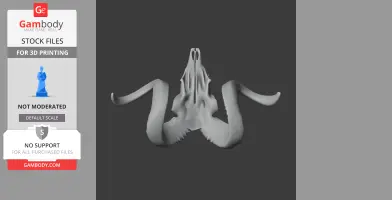 3D model of a goat skull viewed from above, showcasing curved horns and intricate details.