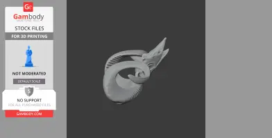 A detailed 3D model of an ornate goat skull with intricate, curved horns.
