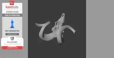 3D model of a stylized goat skull with prominent curved horns, suitable for 3D printing.