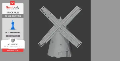 3D model of a windmill with large sails, designed for 3D printing.