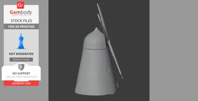 A 3D model of a conical windmill with a domed top and angled blades.