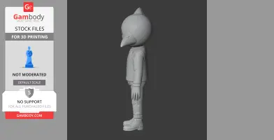 A stylized 3D model of a bird-headed figure in casual clothing, designed for 3D printing.