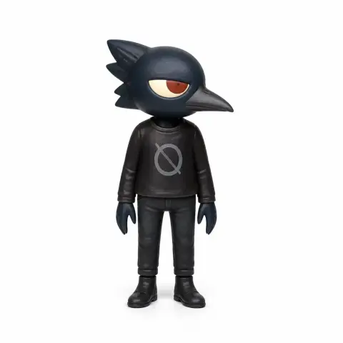 Anthropomorphic bird figurine with a black outfit, styled from 'Night in the Woods' for 3D printing.